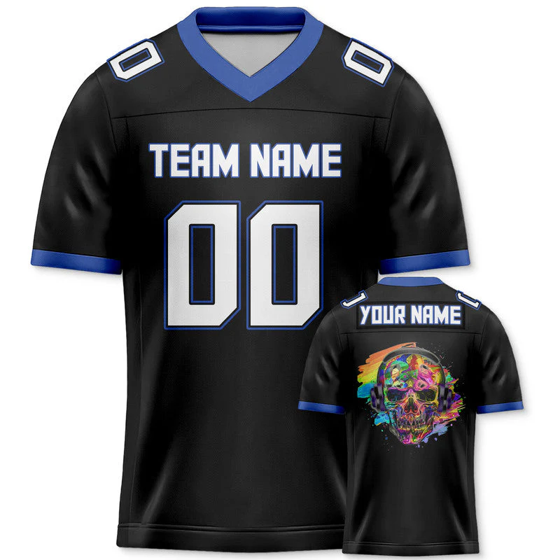 Custom Black Royal-Orange Authentic Skull Fashion Football Jersey