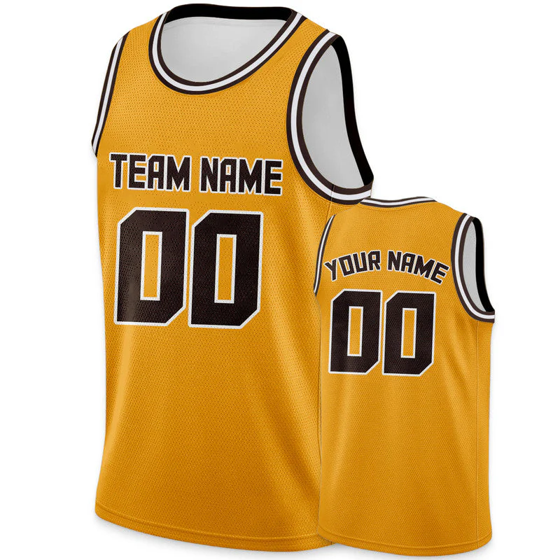 Custom Gold Brown Round Neck Rib-Knit Basketball Jersey